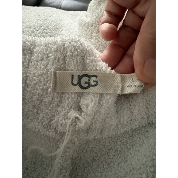 UGG Women's Fuzzy Knit Pants Wide Leg Cream White Elastic Waist Cozy Large FLAW - Picture 3 of 5